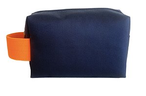 Necessaire Quadradinha azul com laranja