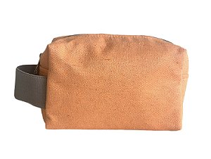 Necessaire Quadradinha lona laranja com alça cinza