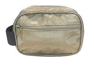 Necessaire mini dupla ouro alça cinza