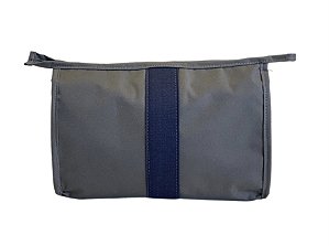 Necessaire Trancoso cinza faixa azul marinho