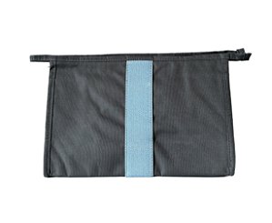 Necessaire Trancoso nylon cinza faixa azul marinho
