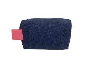 Necessaire Quadradinha jeans brilhante alça pink