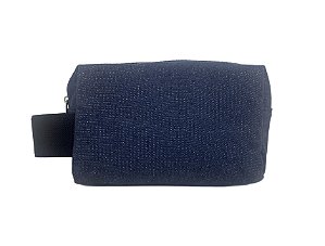 Necessaire Quadradinha jeans brilhante alça azul marinho