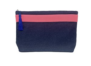 Necessaire Bahia jeans brilhante faixa pink