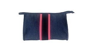 Necessaire Trancoso jeans brilhante faixa azul marinho
