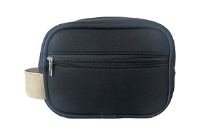 Necessaire mini dupla neoprene preto alça bege