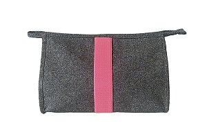 Necessaire Trancoso prata brilho faixa pink