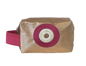 Necessaire quadradinha cobre olho grego rosa