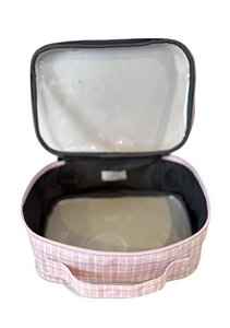 Necessaire transparente P xadrez rosa