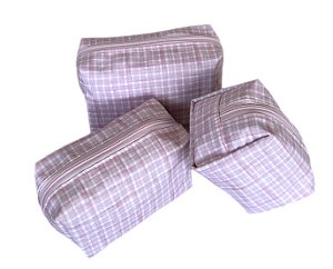 Trio Quadradinhas xadrez rosa