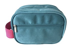 Necessaire mini dupla Acqua turquesa alça pink