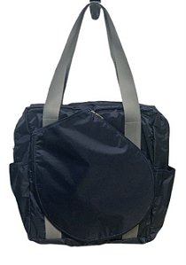Bolsa beach tennis azul marinho alça cinza