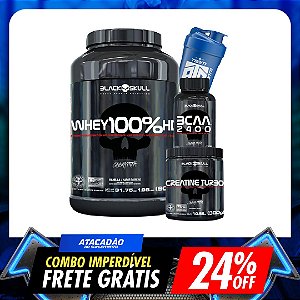 COMBO BLACKSKULL: WHEY 900G+CREATINA TURBO 300G+BCAA 100CAPS+BRINDE