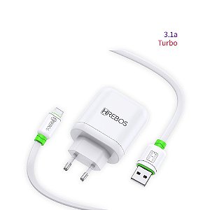 Kit - Carregador Turbo Dual Usb + Cabo Detalhes Coloridos - (1,0m) Turbo 3.1a