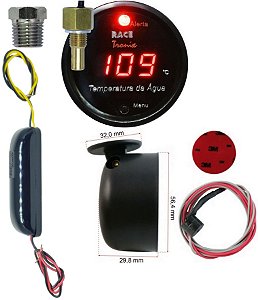 Medidor Temperatura da Água Digital para motor SCANIA 52mm Display Vermelho COM Sensor TH15 Copo de Sirene e Adaptador para Sensor - 24 VOLTS