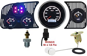 Painel Fusca - Velocímetro 180km/h / Ind. Combustível e Boia de Braço / Term. Óleo com sensor / Sinaleira / Voltímetro - Preto | Extreme MaxCronometer