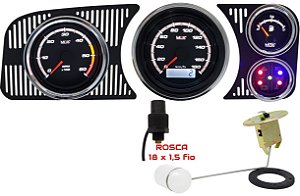 Painel Fusca - Velocímetro 180km/h / Ind. Combustível e Boia de Braço / Sinaleira / Contagiro RPM - Cromado/Preto | Extreme MaxCronometer