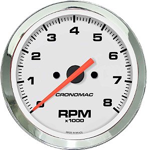 Contagiro 8000RPM ø85mm 2/4/6/8 Cil Cromado/Branco | Cronomac