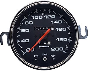 Velocimetro Fusca 110mm 2 Odometros e Sinaleira Original Cronomac 200km/h Fundo Preto