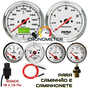 Kit 6 Instrumentos Linha Diesel - Velocímetro Mecânico - Cromado/Branco | Cronomac (403)