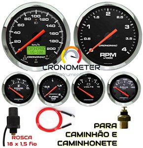 Kit 6 Instrumentos Linha Diesel - Velocímetro Mecânico - Cromado/Preto| Cronomac (403)