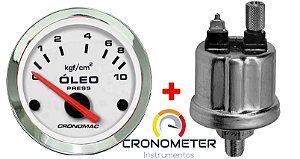 Manômetro Óleo 10KGF/CM² Elétrico 12 Volts  COM Sensor ø52mm Cromado/Branco| Cronomac