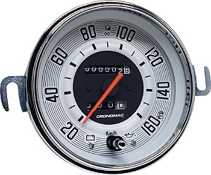 Velocimetro Fusca 110mm 2 Odometros e Sinaleira Original Cronomac 160km/h VW Branco