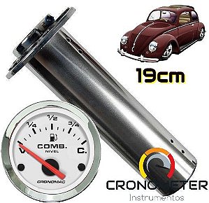 Indicador de Combustível com Boia Tubular 19cm Fusca Tanque Normal V=70/C=7 Cromado/Branco