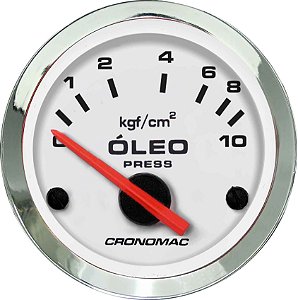 Manômetro Óleo 10KGF/CM² Elétrico 12 Volts ø52mm Cromado/Branco| Cronomac
