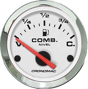 Indicador Nível de Combustível ø52mm 475 Cromado/Branco | Cronomac