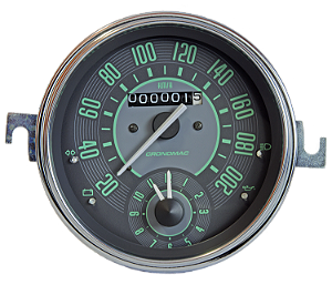 Velocimetro Fusca 110mm Original Cronomac 200km/h com Relógio Horas VW Verde