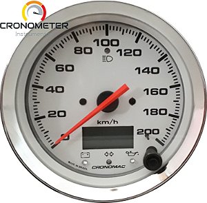Velocímetro 200km/h ø100mm Eletrônico COM SINALEIRA Cromado/Branco| Cronomac