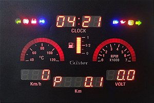 Painel Digital MF15B-V Vermelho Velocímetro/RPM/Combustível/Voltímetro/Temperatura/Horas/Sinaleira/Odometro | Guster