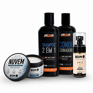 Kit Masculino Shampoo, Condicionador, Pomada Nuvem e Tônico Raiz Para cabelo e Barba