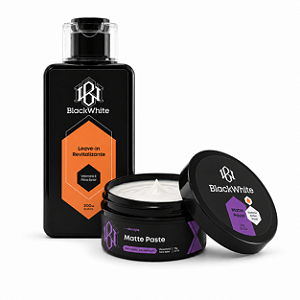 Kit Leave-In + Pomada Matte Black White para Cabelo Masculino Anti Frizz e Fixação Natural