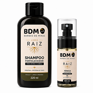 Kit Shampoo 220ml e Tônico Fortalecedor 60ml Linha RAIZ para Barba e Cabelo