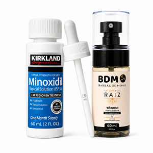 Kit Tratamento para Barba e Cabelo Kirkland 5% + Tônico Fortalecedor Linha RAIZ 60 ml