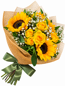 Buquê de Girassóis e Rosas Amarelas
