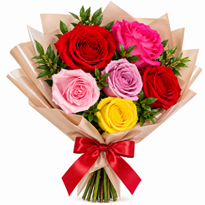 Buquê de 06 Rosas Coloridas Super Premium