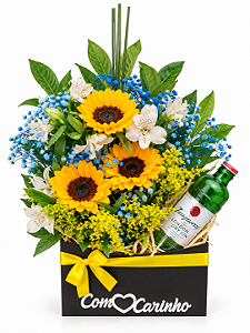 Envelope Surpreenda Com Arranjo de Girassóis & Bebida Gin