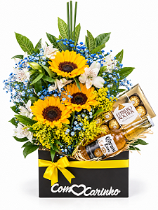 Box Surpreenda Com Flores Cerveja e Chocolate