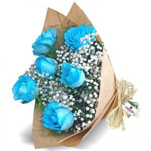 Buquê de 06 Rosas Azul, Tradicional