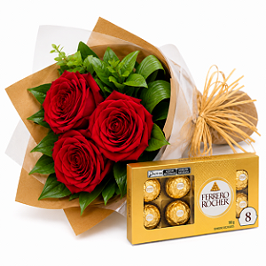 Mini Buquê de Rosas Vermelhas & Ferrero Rocher de 100G