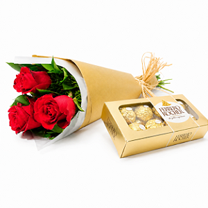 Mini Buquê de Rosas Vermelhas & Ferrero Rocher de 100G