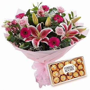 Luxuoso buquê De Lírios e Chocolate