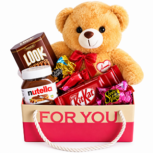 Cesta de Chocolate Com Pelúcia - For you