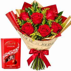 Buquê de Rosas Vermelhas com Chocolate Lindt Lindor 75G