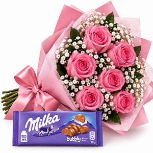 Buquê Rosas e Chocolate Milka
