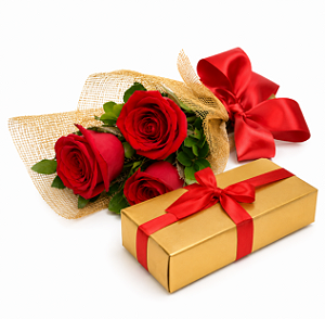 Trio de Rosas com Caixa de Bombons Especial