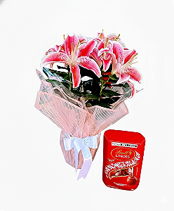 Lírio Rosa Plantado Com Chocolate Lindt 75G